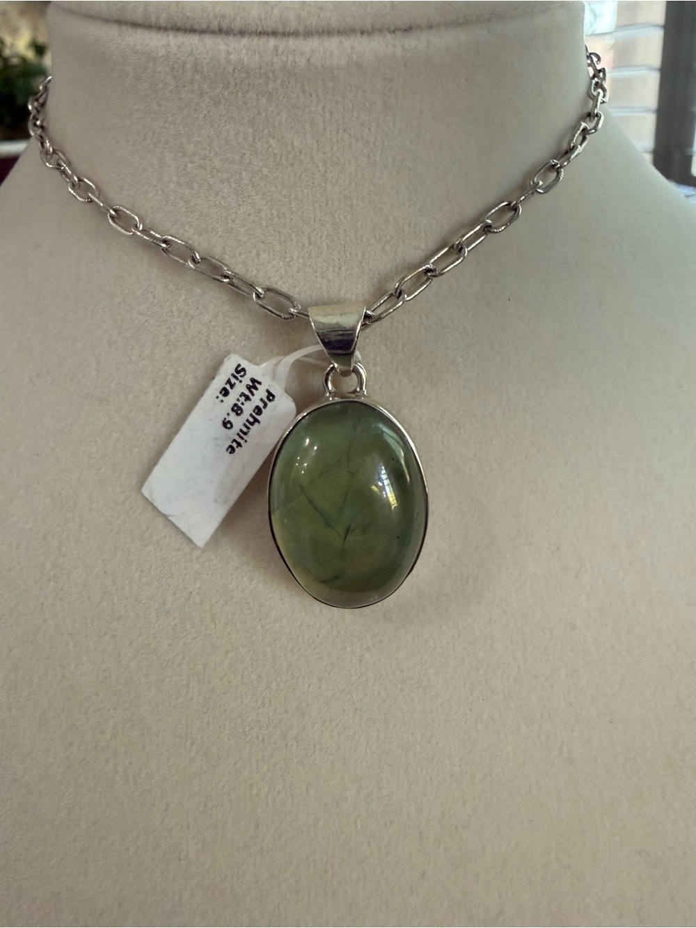 Prehnite 925 Sterling Silver Oval Gemstone Pendant Green Natural Stone